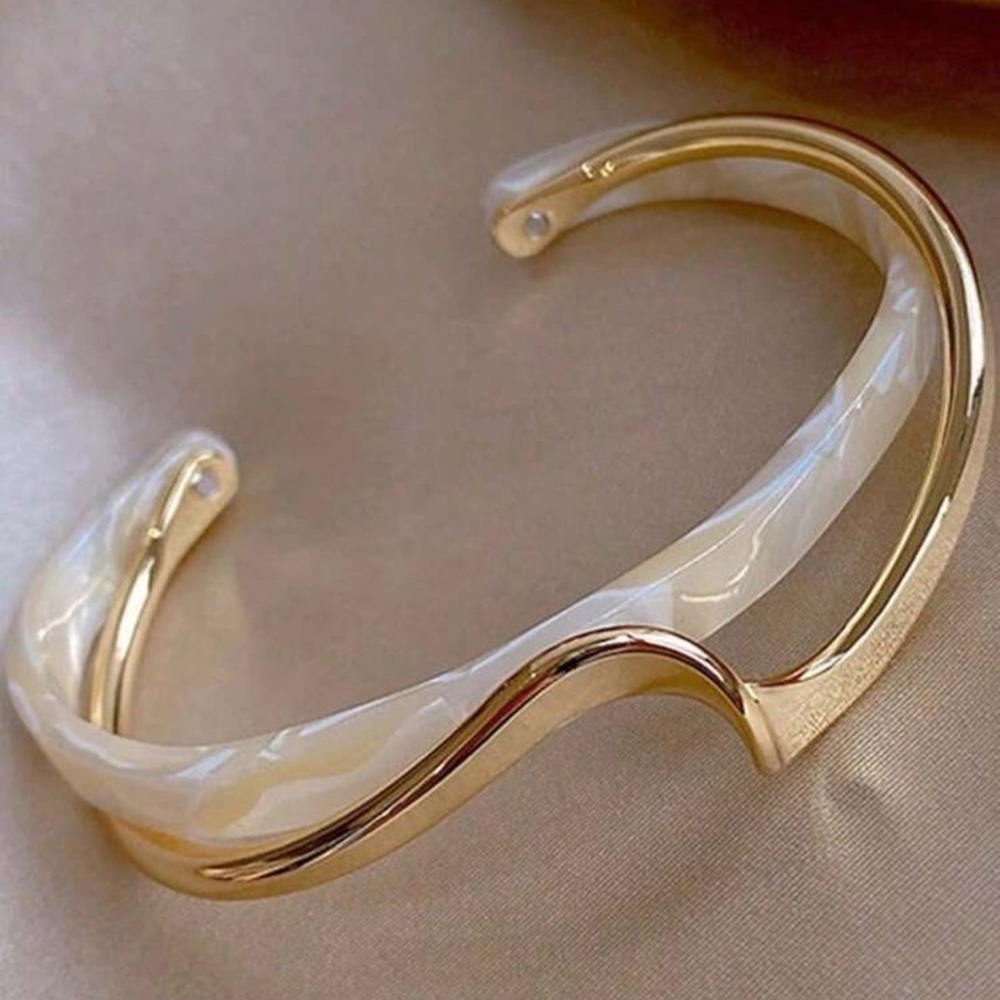 Gold and Pearl Twist Cuff Bracelet